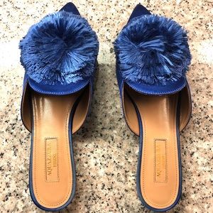 Aquazzura Blue Powder Puff Satin Mules